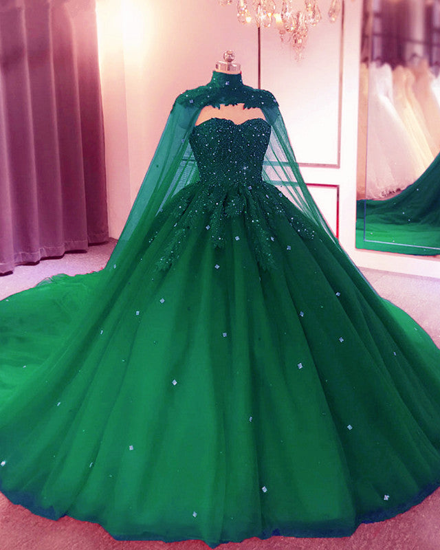 Attractive Light Pista Green Embroidered Wedding Gown